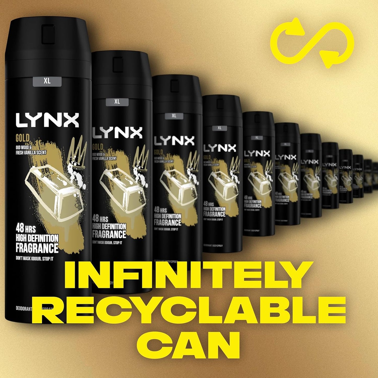 Gold Bodyspray 48 Hours of Odour-Busting Zinc Tech Deodorant to Finish Your Style 6X 200 Ml