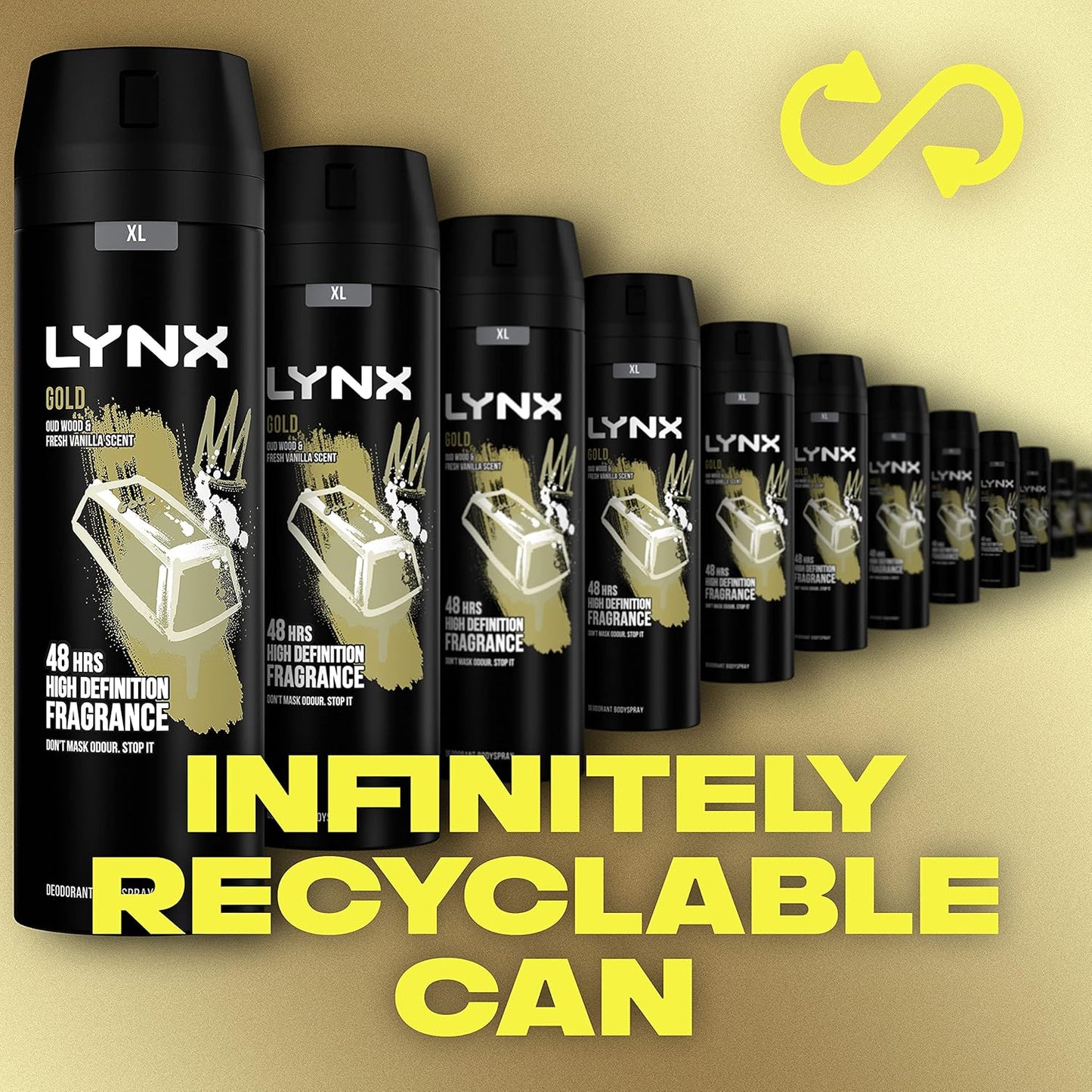 Gold Bodyspray 48 Hours of Odour-Busting Zinc Tech Deodorant to Finish Your Style 6X 200 Ml