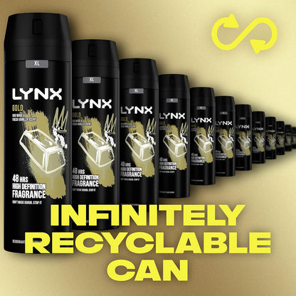 Gold Bodyspray 48 Hours of Odour-Busting Zinc Tech Deodorant to Finish Your Style 6X 200 Ml